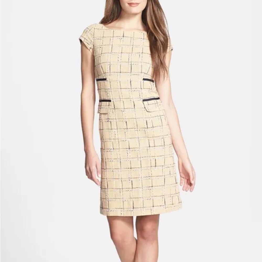 Tory Burch Tan & Navy Cotton & Linen Tweed Evie Dress